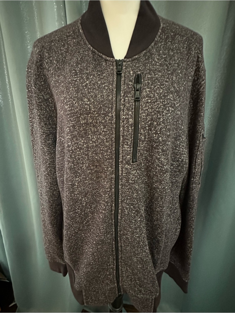 Rock & Republic Womens XL Bomber Jacket Marled Gray Zip Moto Sweatshirt
